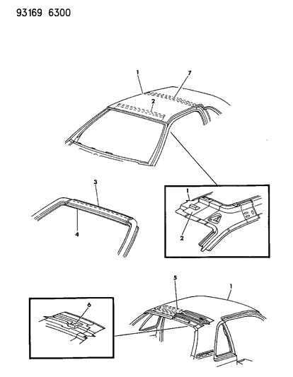 1993 Chrysler LeBaron Roof Panel & Windshield Frame Diagram