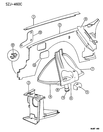 1996 Jeep Grand Cherokee Panels - Front End Inner & Wheelhouse Diagram