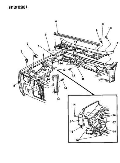 1991 Chrysler Imperial Cowl Screen & Engine Shield Diagram