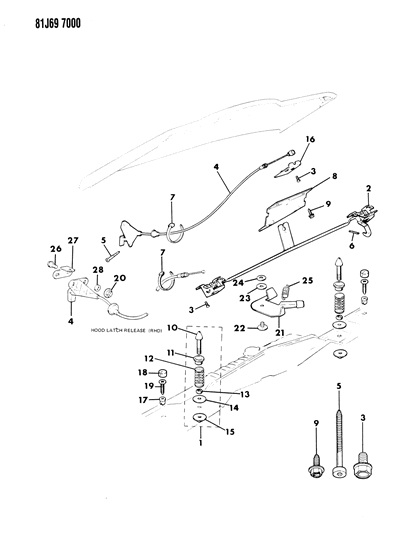 1984 Jeep Grand Wagoneer Lock And Release, Hood Diagram