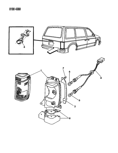 1988 Dodge Grand Caravan Lamps & Wiring - Rear Diagram