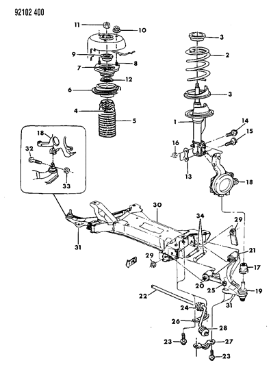 1992 Dodge Daytona Suspension - Front Diagram