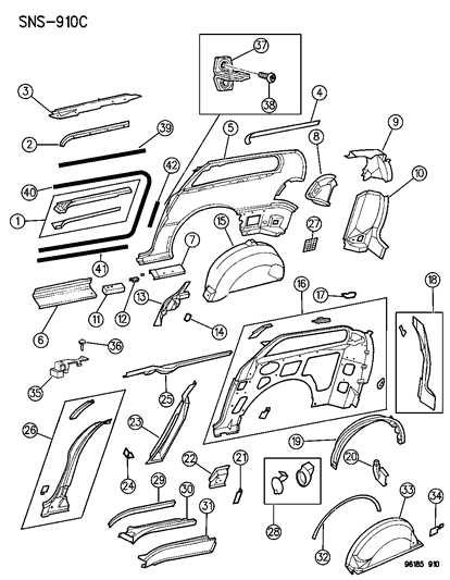 1996 Chrysler Town & Country WHEELHOUSE Rear Inner Diagram for 4716587