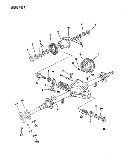 1993 Dodge Ram Van Axle, Rear Diagram 1