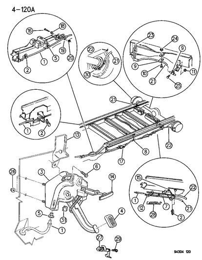 1995 Dodge Ram Van Lever & Cables, Parking Brake Diagram 2