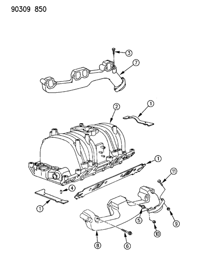 1993 Dodge Ram Van Manifolds - Intake & Exhaust Diagram 3