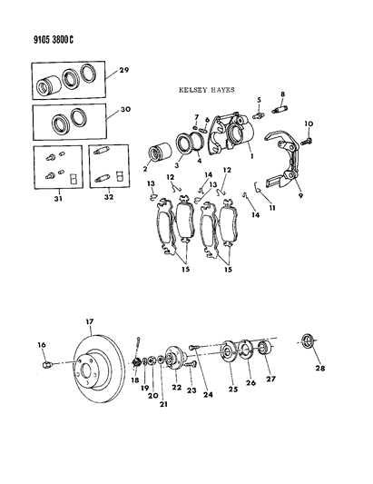 1989 Dodge Daytona Brakes, Front Diagram 1