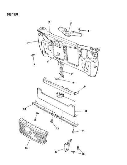 1989 Dodge Spirit Grille & Related Parts Diagram