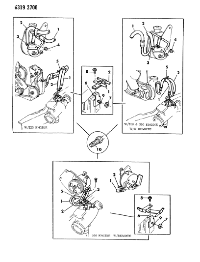 1987 Dodge W150 Power Steering Hoses - Pressure & Return Diagram