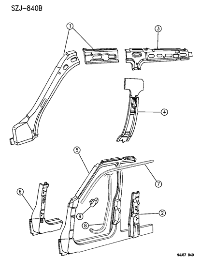 1995 Jeep Grand Cherokee Panels, Body Side Diagram