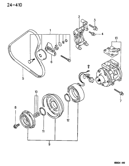 1995 Dodge Avenger Compressor & Mounting Brackets Diagram 1