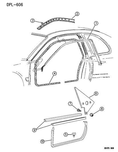 1995 Dodge Neon Door, Front Weatherstrips & Seal Diagram