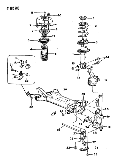 1991 Dodge Dynasty Suspension - Front Diagram