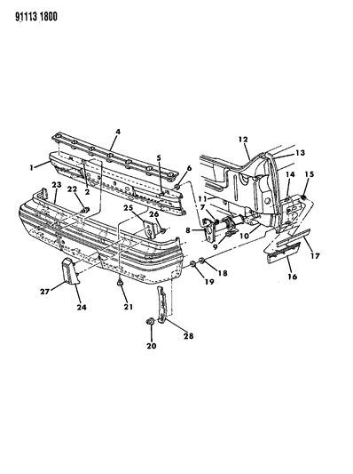 1991 Dodge Dynasty Fascia, Bumper Rear Diagram