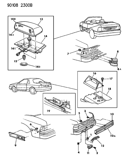 1990 Chrysler LeBaron GTC Lamps & Wiring - Rear Diagram