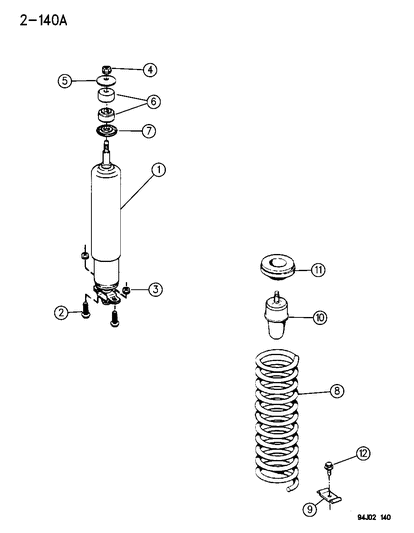 1994 Jeep Cherokee Front Spring & Shock Absorber Diagram