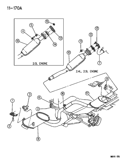 1996 Chrysler Cirrus Exhaust Muffler And Tailpipe Diagram for 5278136