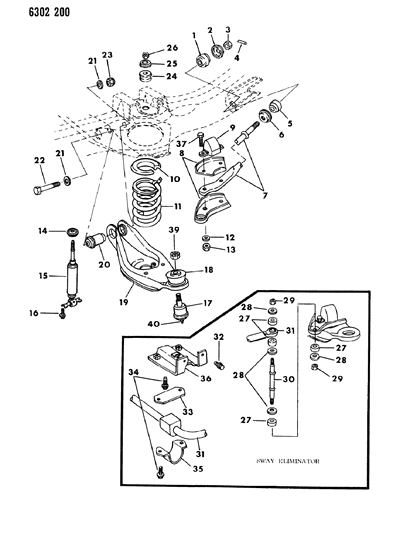 1986 Dodge Ram Wagon Suspension - Front Coil With Lower Control Arm & Sway Bar Diagram