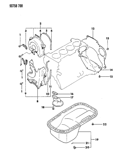 1990 Dodge Colt Oil Pan & Timing Belt Cover Diagram 2