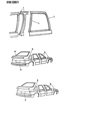 1988 Dodge Lancer Tape Stripes & Decals - Exterior View Diagram 2