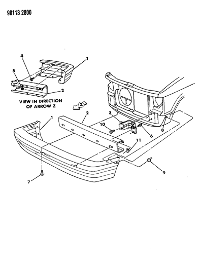 1990 Dodge Grand Caravan Fascia, Front Diagram