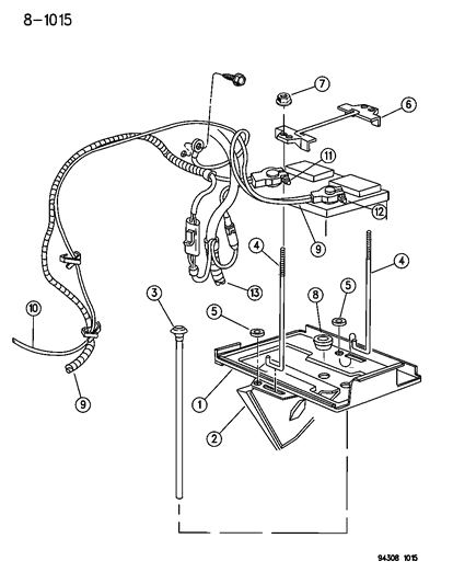 1995 Dodge Ram Wagon Battery Tray & Cables Diagram