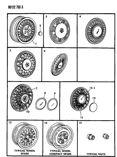 1990 Chrysler New Yorker Base Model Wheels & Covers Diagram