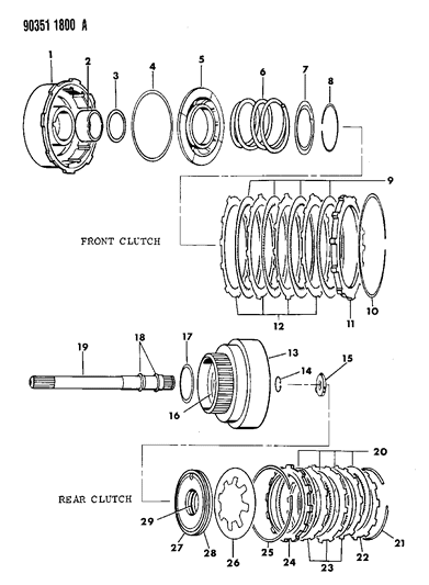 1991 Dodge W150 Clutch, Front & Rear With Gear Train Diagram 1