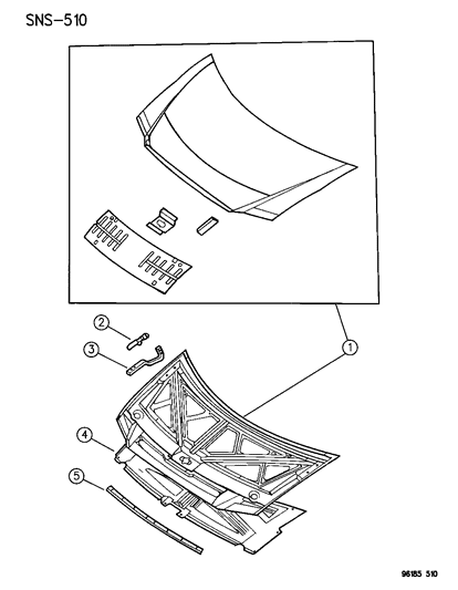 1996 Dodge Grand Caravan Hood & Hinge Diagram