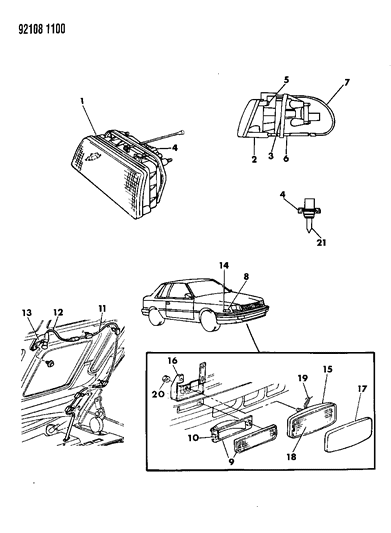 1992 Dodge Shadow Lamps - Front Diagram