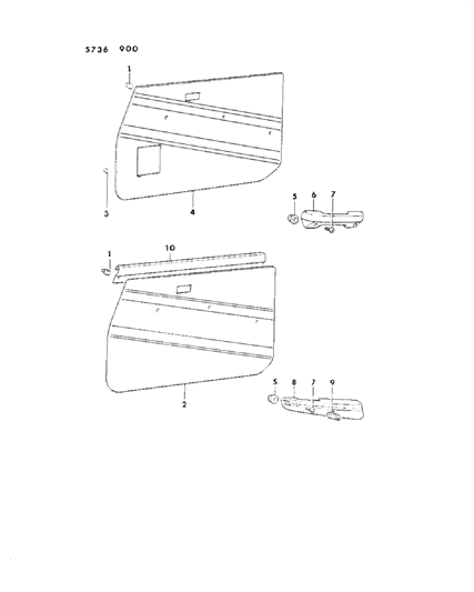 1985 Dodge Ram 50 Door Trim Panel & Armrest Diagram