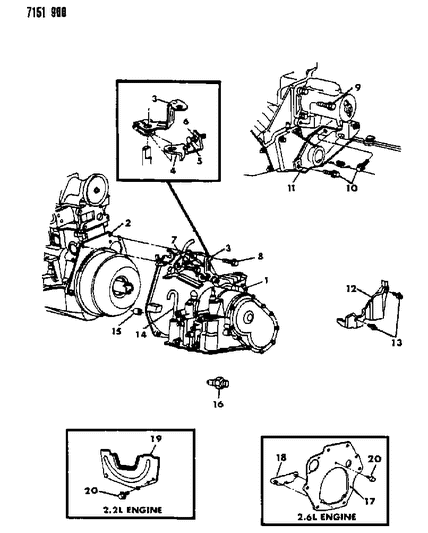 1987 Dodge Omni Transaxle Assemblies & Mounting Diagram