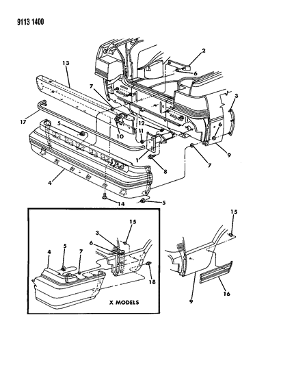 1989 Dodge Spirit Fascia, Rear Diagram