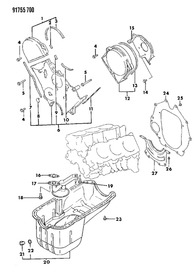 1991 Dodge Ram 50 Oil Pan & Timing Cover Diagram 2