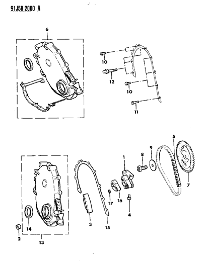 1992 Jeep Comanche Timing Cover & Intermediate Shaft Diagram 1
