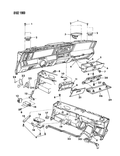 1988 Chrysler New Yorker Instrument Panel Glovebox, Speakers & Controls Diagram