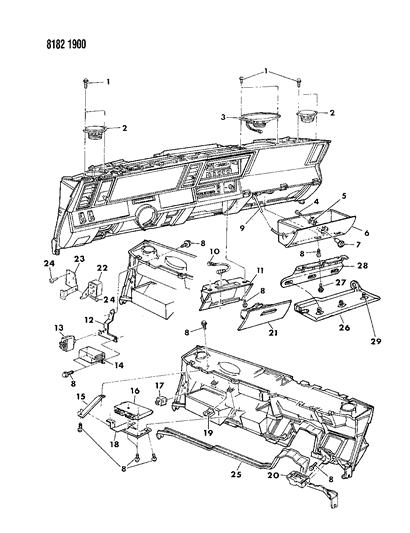 1988 Dodge 600 Instrument Panel Glovebox, Speakers & Controls Diagram