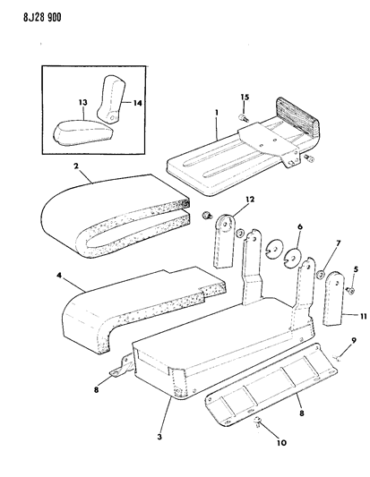 1987 Jeep Grand Wagoneer Frame, Pad, And Covers Armrest And Center Cushion Diagram