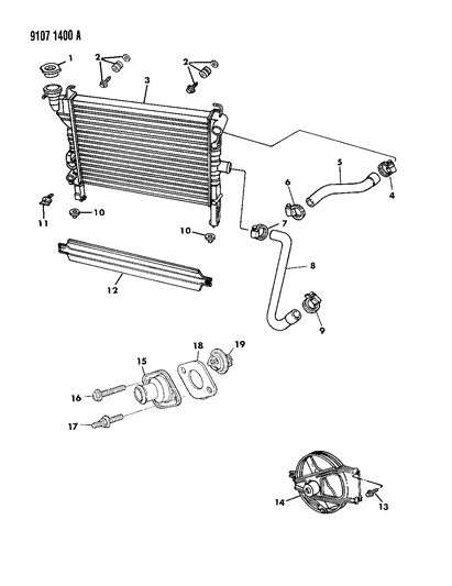 1989 Dodge Omni Radiator & Related Parts Diagram 2