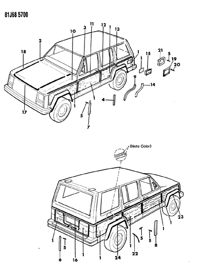1986 Jeep Cherokee Decals, Exterior Diagram 12