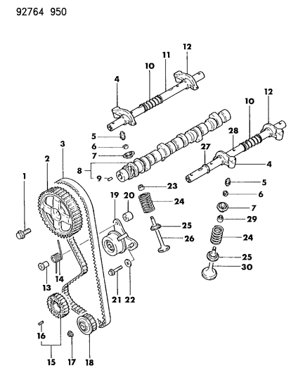 1993 Dodge Ram 50 Camshaft & Valves Diagram