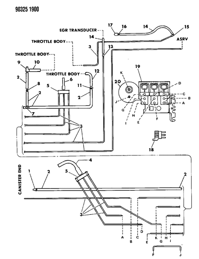 1990 Dodge Ramcharger Emission Control Vacuum Harness Diagram 3