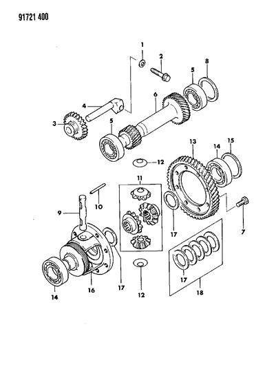 1991 Dodge Colt Gears & Output Shaft Diagram