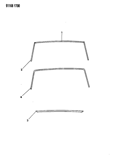 1991 Dodge Dynasty Mouldings - Windshield & Rear Window Outside Diagram