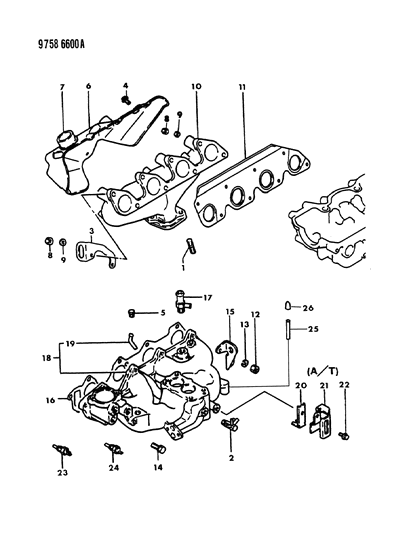 1989 Dodge Ram 50 Manifolds - Intake & Exhaust Diagram
