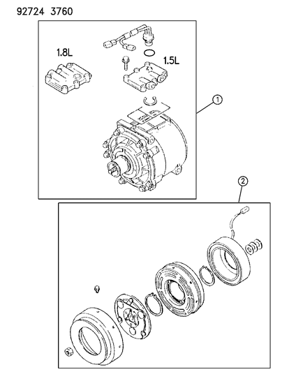 1994 Dodge Colt Compressor, Air Conditioner Diagram 1