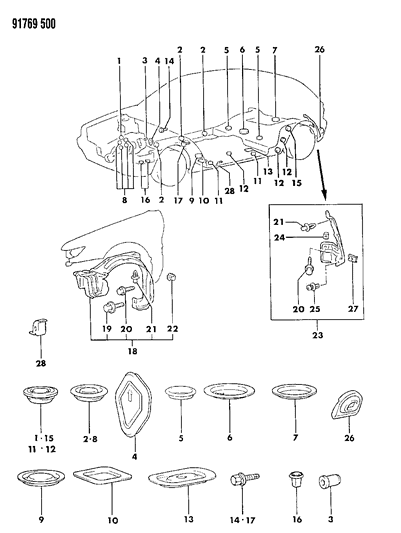 1991 Dodge Colt Plug-Body Diagram for MU670021