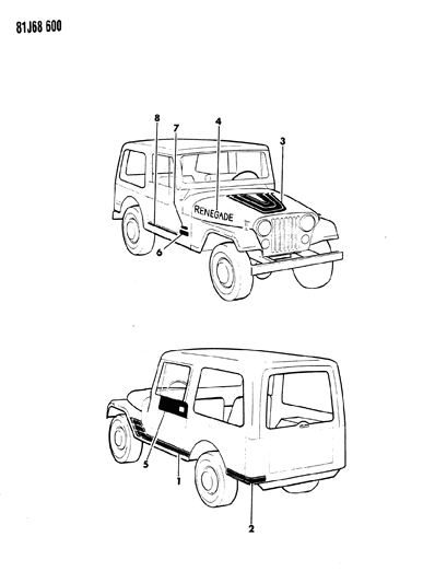 1984 Jeep Wrangler Decals, Exterior Diagram 10