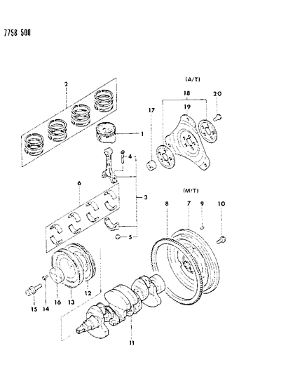 1987 Dodge Colt Crankshaft & Piston Diagram 2