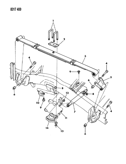 1989 Dodge Dakota Suspension - Rear Leaf With Shock Absorber Diagram 2